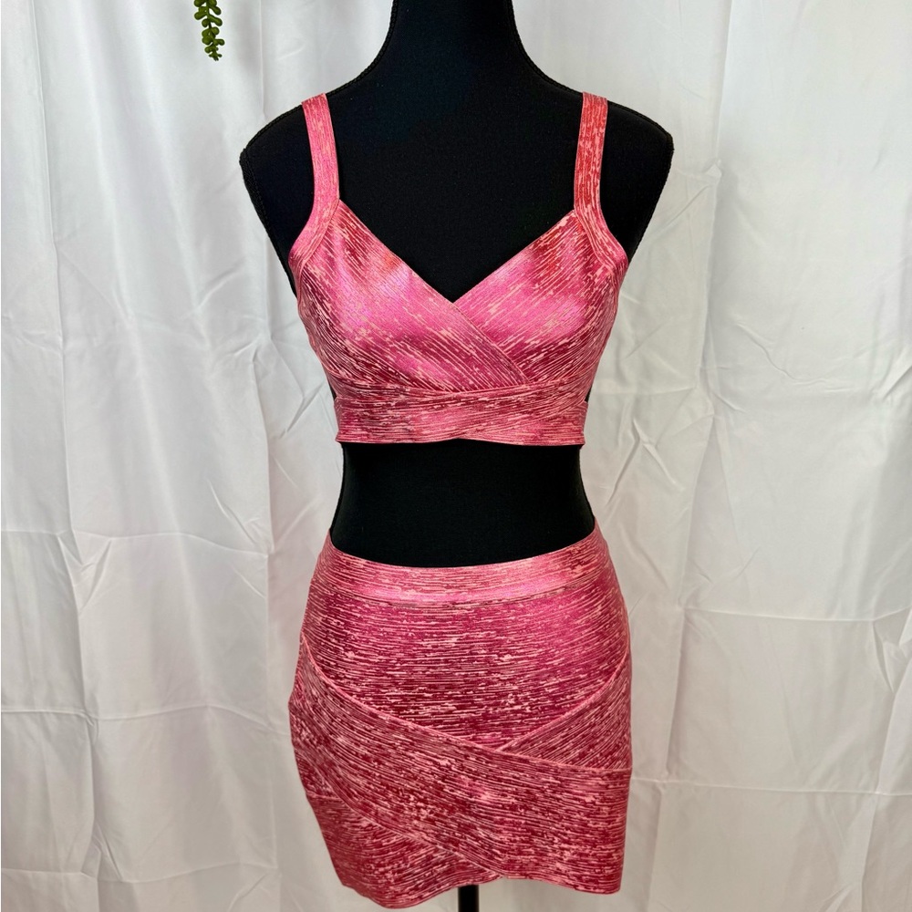 Women's Pink Two-Piece Skirt Set